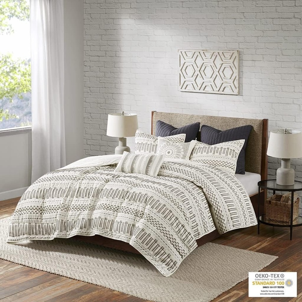 INK+IVY Luxurious Cotton-Bedding Set King/Cal King, Rhea Jacquard Ivory/Charcoal